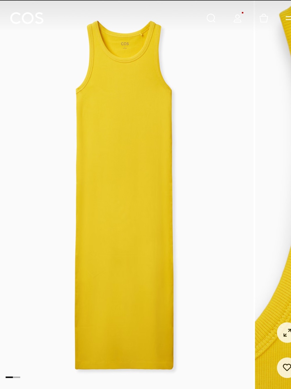 COS COTTON RIBBED TUBE YELLOW DRESS SIZE M